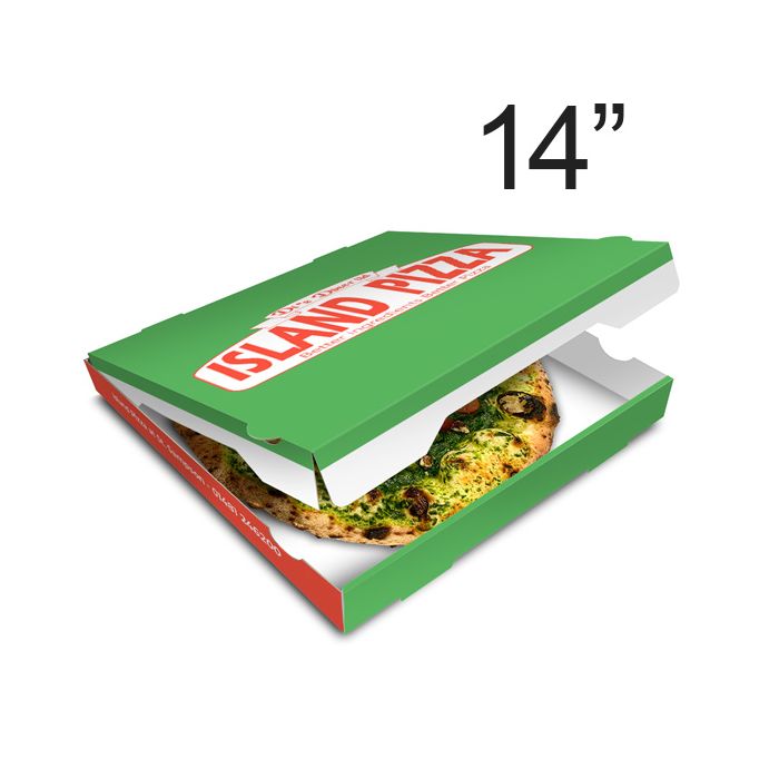 ISLAND PIZZA - Pizza Box White Paper - 2col - 36x36x4 - 14x14x1.5 - 100 pz