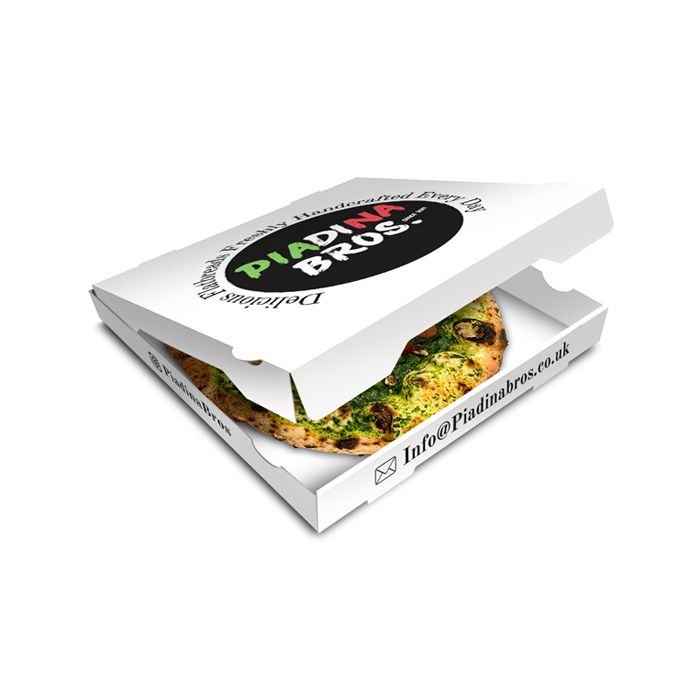PIADINA BROS - Pizza Box White Paper - 3col - 18x18x4 - 7x7x1.5 - 100 pz