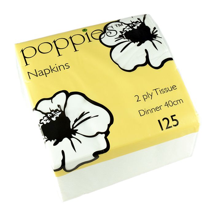 POPPIES - Napkins White 2PLY & 40CM" - 16x125's 2000pcs