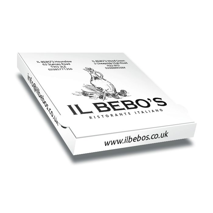 BEBO'S - Pizza Box White Paper - 1col - 32x32x4  12.5x12.5x1.5inch - 100 pz