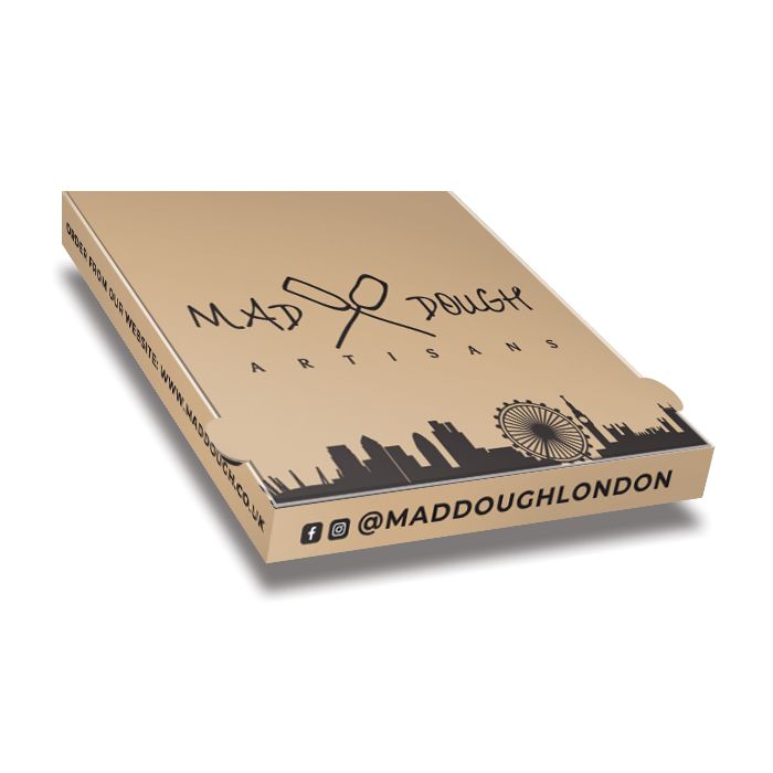MAD DOUGH - Pizza Box White Paper - 1col - 32x32x4 - 12.5x12.5x1.5inch - 100 pz