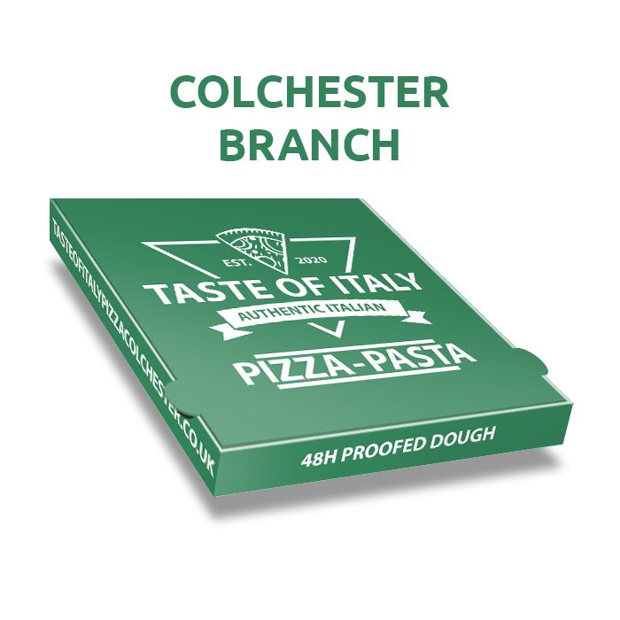 TASTE OF ITALY COLCHESTER - Pizza Box White Paper - 1col - 33x33x4 - 13x13x1.5 - 100 pz