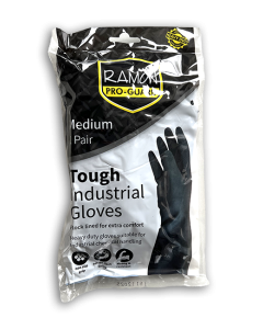 INDUSTRIAL STRENGTH BLACK RUBBER GLOVES - MEDIUM